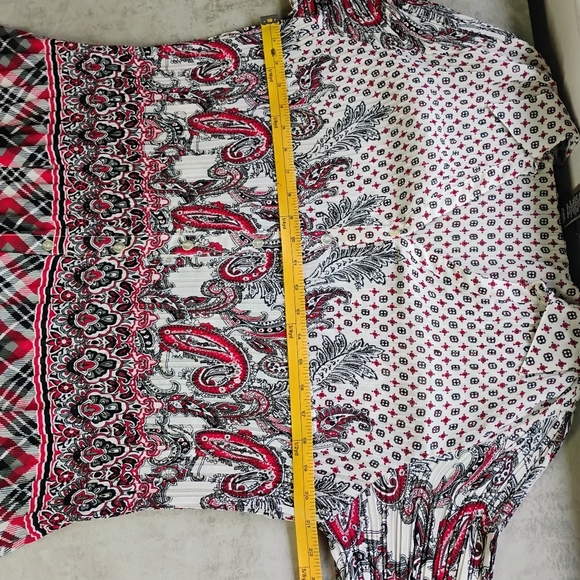 Lane Bryant Womens Button Up Top 18/20 Paisley Plaid Pleated Boho Artsy Office - Picture 9 of 10